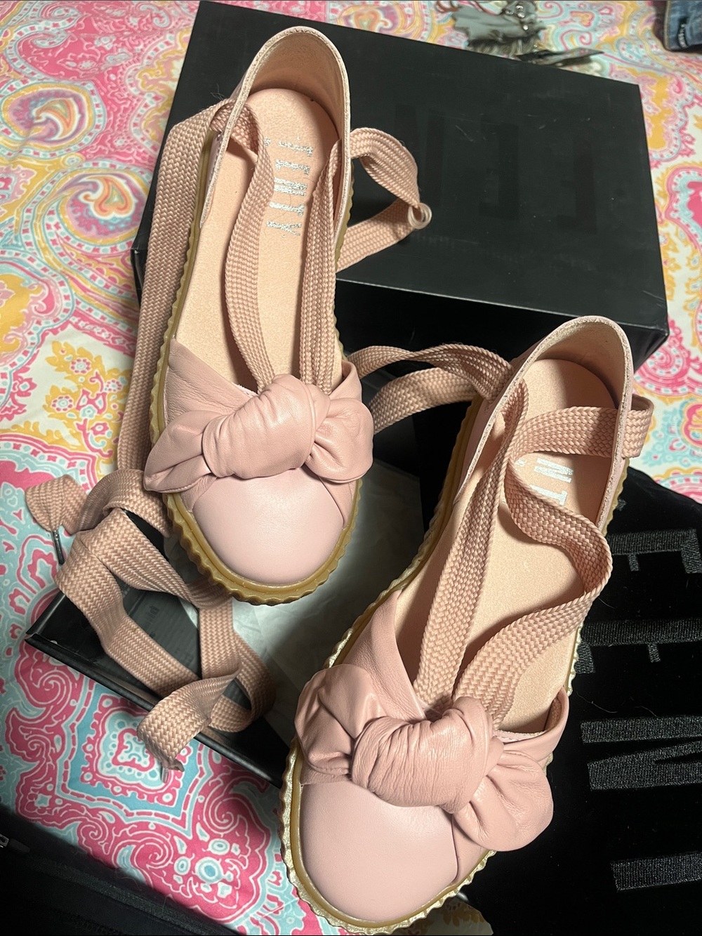 Women’s Knotted Ballet Flats with Tie Straps — Blush Pink